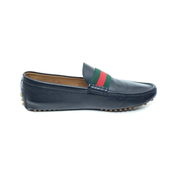 Gucci Web Driver Loafer Black Leather Green Red Stripe Slip On Mens US 10 - Picture 2 of 11